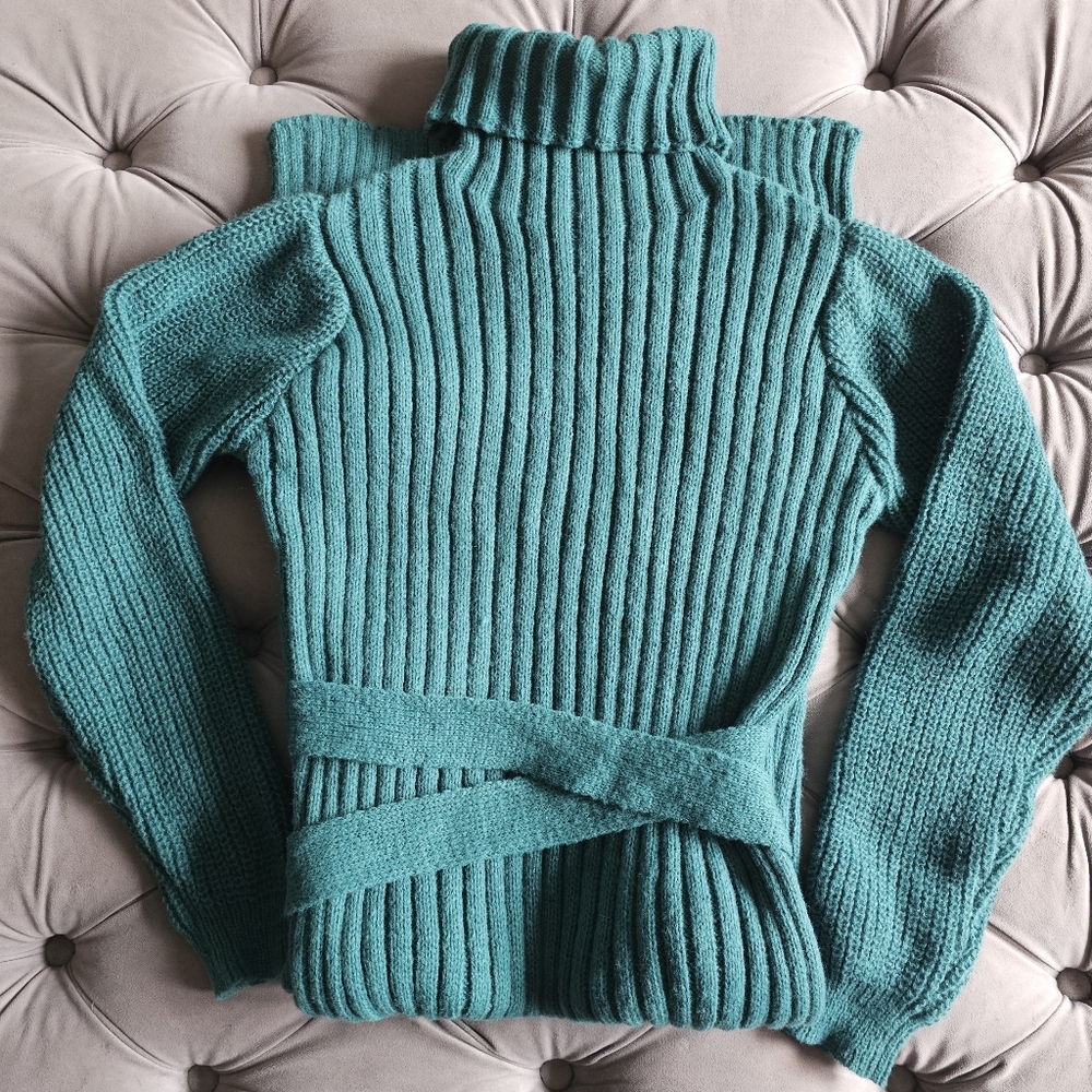 Shein Turtleneck Ribbed Knit Maxi Sweater Dress Green Sz S - Picture 4 of 7